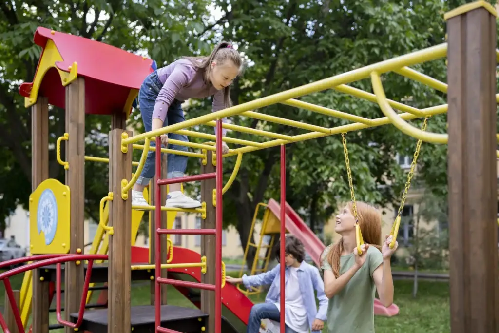 Side view kids playing park